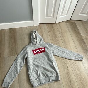 Levi's Kids Light Gray Hoodie with Red Logo - Fits Small Woman